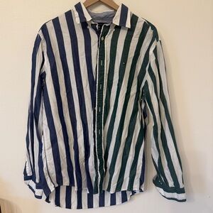 Vintage Looking Tommy Hilfiger Blue and Green Striped Shirt